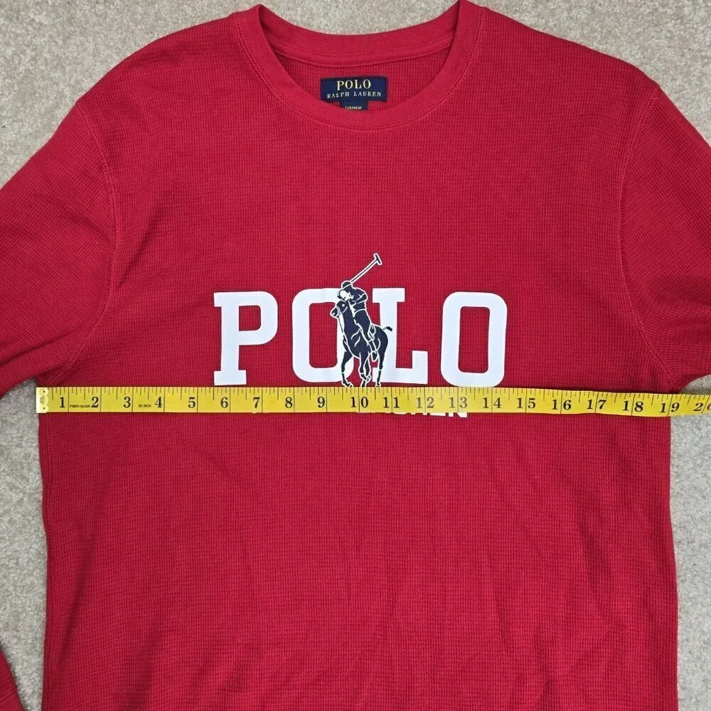 POLO Ralph Lauren Men's Large Red Sleepwear Shirt Waffle Knit Big Logo Long Slv